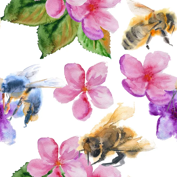 Bakgrund bee. Seamless mönster. akvarell illustration. — Stockfoto