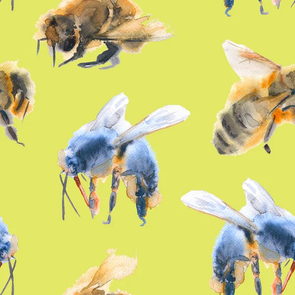 背景の蜂。シームレス パターン。水彩イラスト. — ストック写真