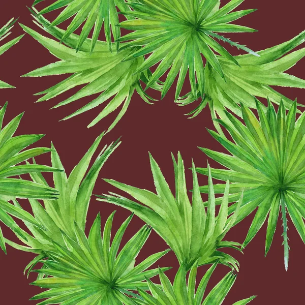 Sfondo foglie di palma. Schema senza soluzione di continuità. Acquerello illust — Foto Stock