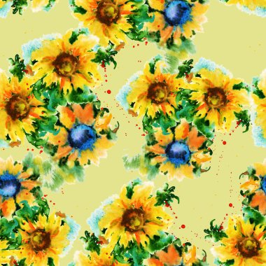 Arka plan çiçek Ayçiçeği. Seamless modeli. Suluboya illus