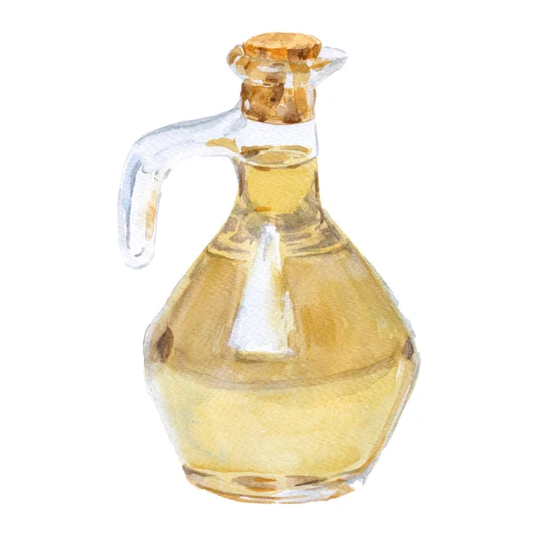 Olive oil in the bottle. A splash of oil. Isolated. Watercolor i — Stock Photo, Image