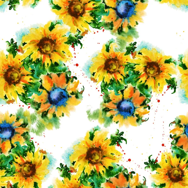 Fond fleurs tournesol. Modèle sans couture. Illus aquarelle — Photo