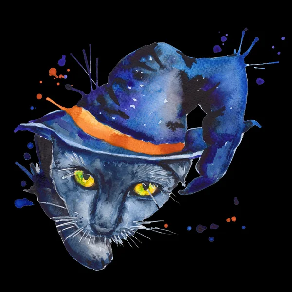 Černá kočka. samostatné skici. symbolem Halloweenu. waterc — Stock fotografie