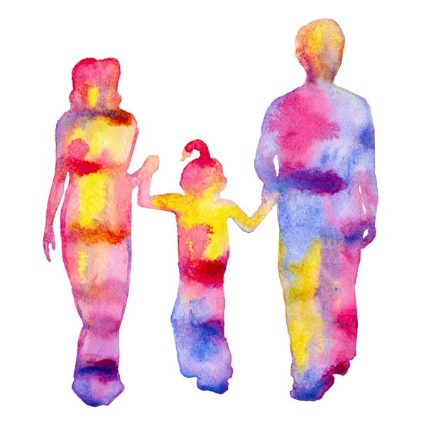 Família. Silhueta colorida de pessoas. Isolado sobre um fundo branco. Ilustração aquarela . — Fotografia de Stock