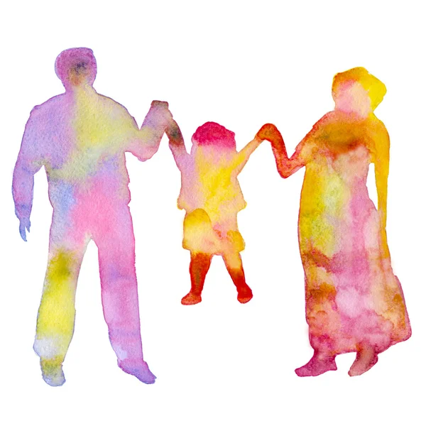 家庭。人的彩色的轮廓。孤立在白色背景上。水彩插图. — 图库照片
