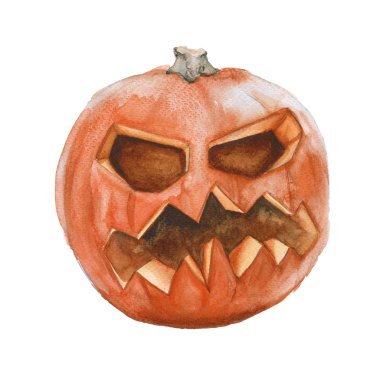 Kabak Cadılar Bayramı. Beyaz arka plan üzerinde izole. Suluboya resim. 