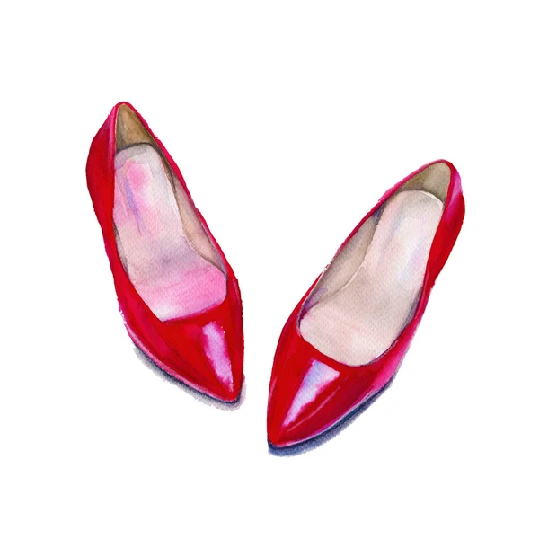 Schuhe Damen rot. isoliert auf weißem Hintergrund. Aquarellillustration. — Stockfoto