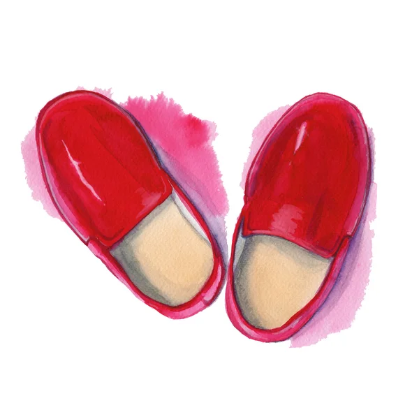 Schuhe Männer rot. isoliert auf weißem Hintergrund. Aquarellillustration. — Stockfoto
