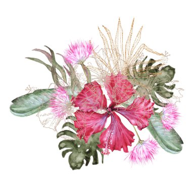 Hint bitki süslemeli kompozisyon. Beyaz bir arkaplanda izole edilmiş.