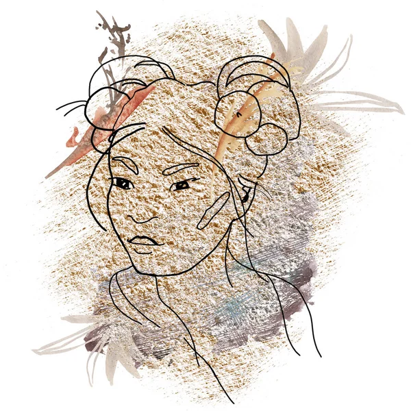 Skizze eines Mädchenkopfes. Texturierter Hintergrund. — Stockfoto