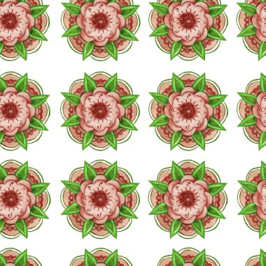 pattern floral red green watercolor