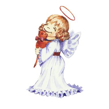 Christmas angel with cat watercolor