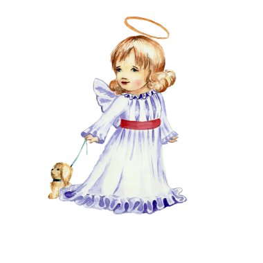 Christmas angel with dog watercolor