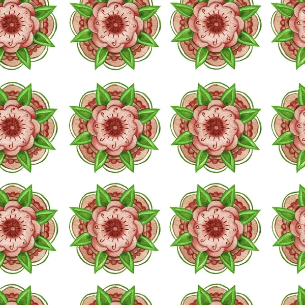 Patrón floral rojo verde acuarela —  Fotos de Stock