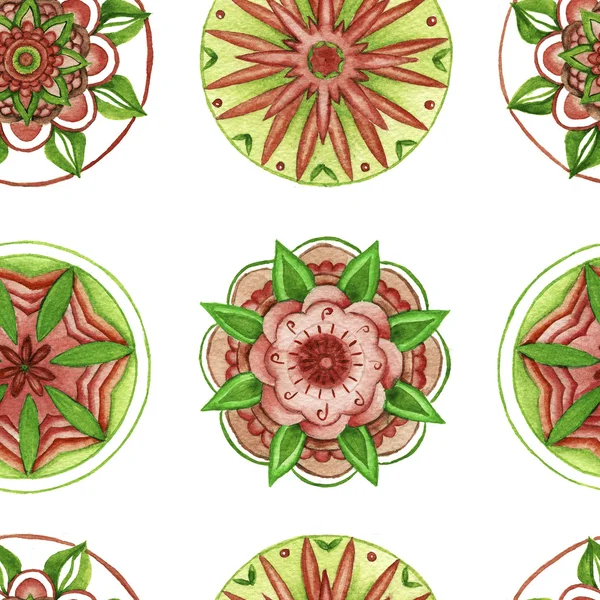 Pattern floral red green watercolor — 图库照片