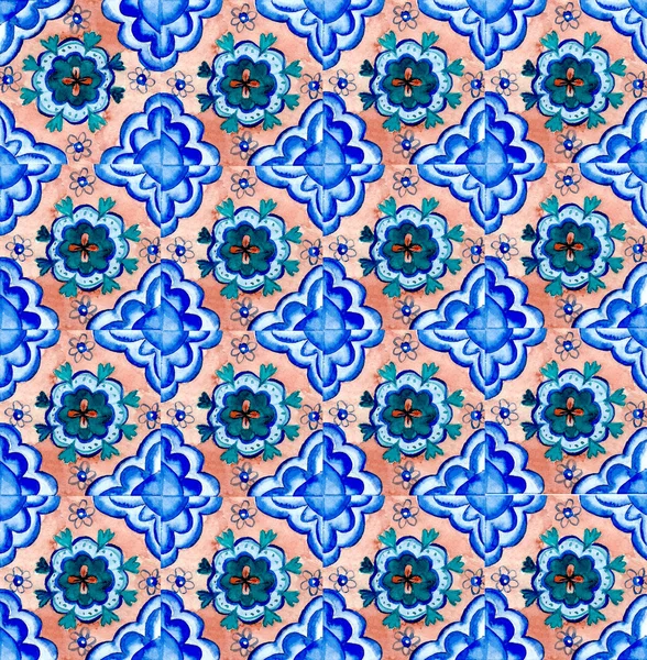 Fondo azul patrón floral acuarela —  Fotos de Stock