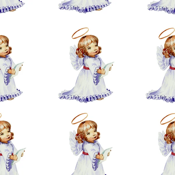 Background Christmas angels watercolor — Stok fotoğraf