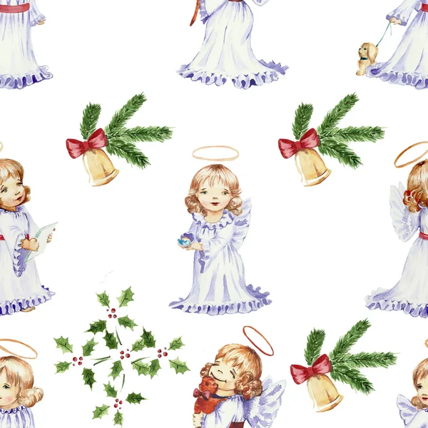 Background Christmas angels watercolor — Stockfoto
