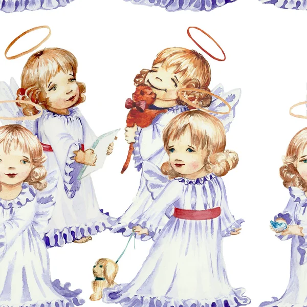 Background Christmas angels watercolor — Stok fotoğraf