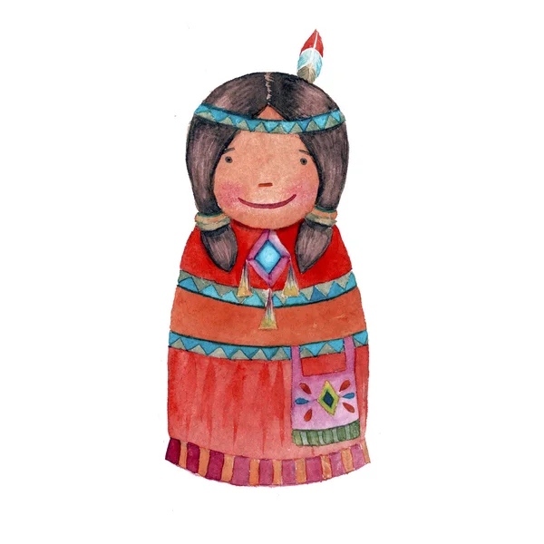 Indian doll in national costume watercolor — Stock Fotó