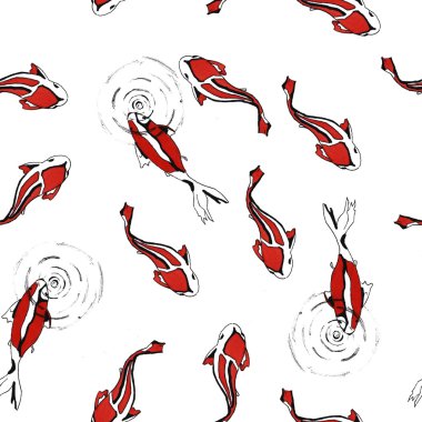 arka plan beyaz küçük su içinde suluboya ile kırmızı balıklar