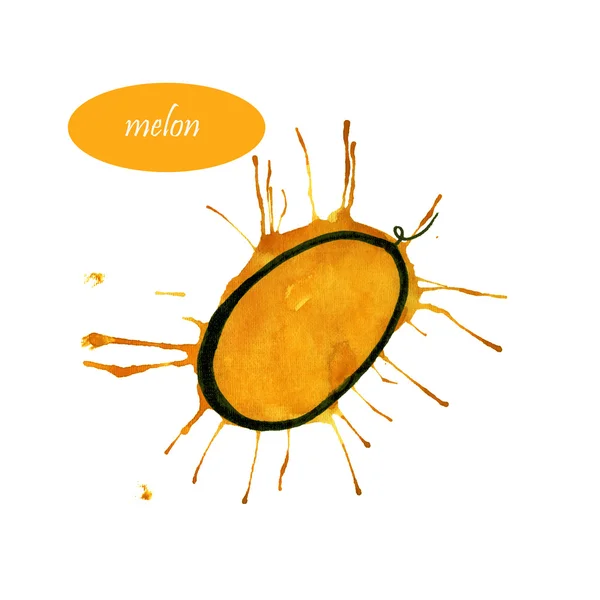 Konturen av melon på akvarell blot — Stockfoto
