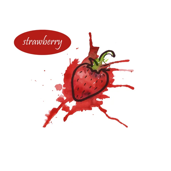 Skissera av jordgubbar på akvarell blot — Stockfoto