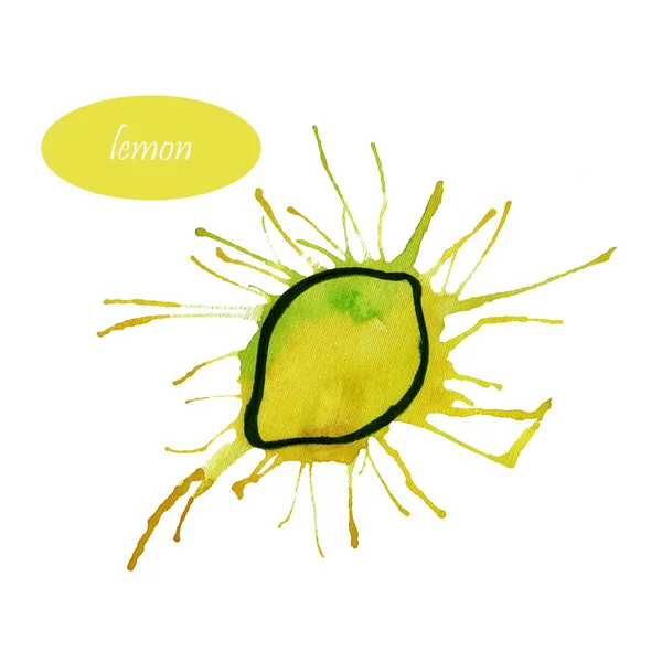 Konturen av citron på akvarell blot — Stockfoto