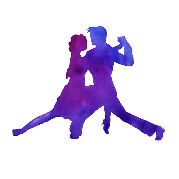 Silhouette of a man and a woman dancing tango. isolated. Waterco — Stock Photo, Image