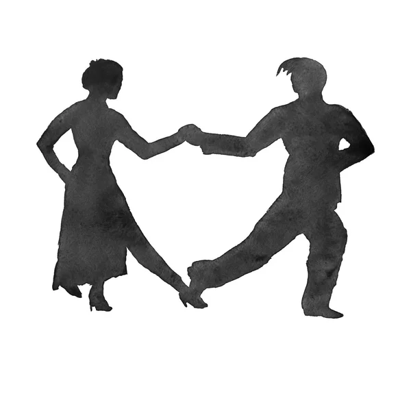 Silhouette of a man and a woman dancing tango. isolated. Waterco — Stock Photo, Image