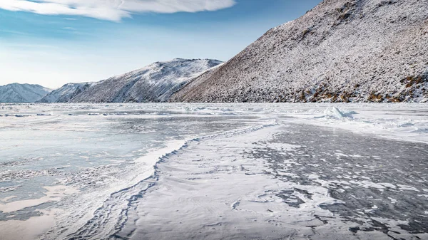 Surface Sans Fin Glace Baïkal Est Recouverte Une Couche Neige — Photo