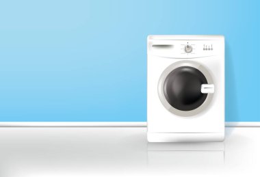 Düz dizayn edilmiş çamaşır makinesi. Vektör illüstrasyonu