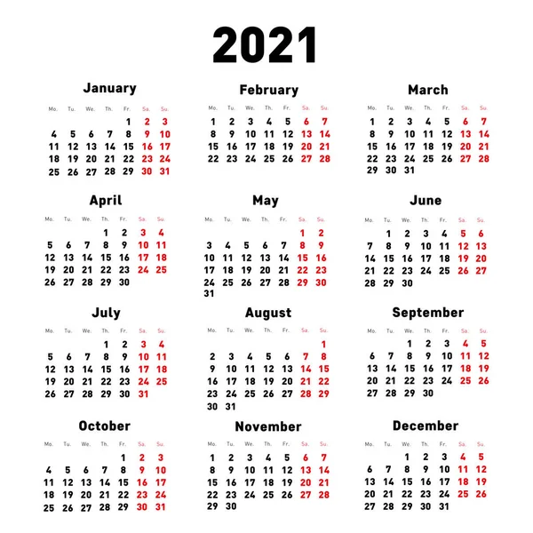 Calendar 2021 Russian Language Isolated White Background Regular Font Векторная — стоковый вектор