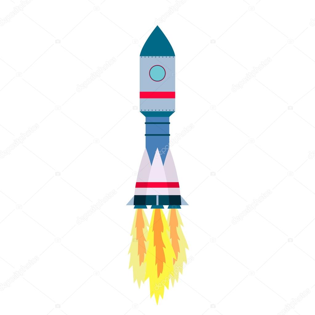 Space rocket launch isolated on white background.