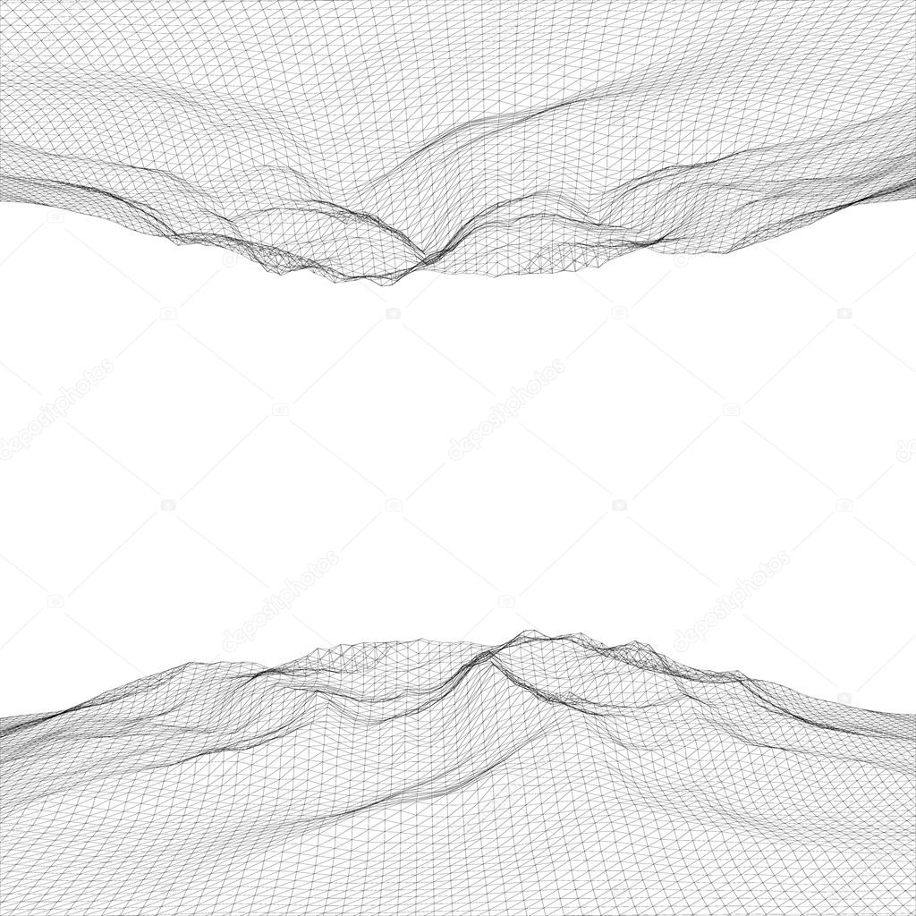 Abstract polygonal wave wireframe background. Vector illustratio