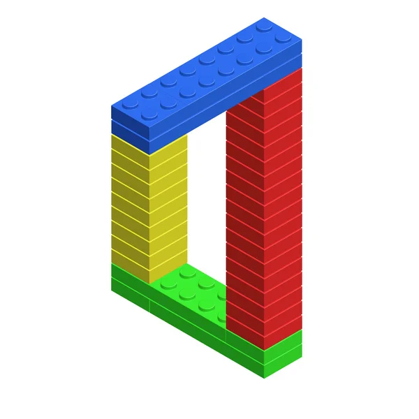 Figura increíble isométrica 3D de ladrillos de construcción de plástico . — Vector de stock