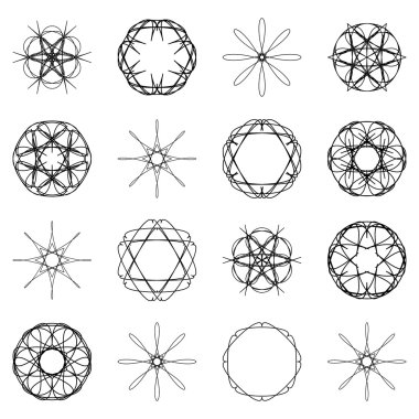 Çeşitli geometrik sembol kümesi soyut. Vektör anahat illustratio
