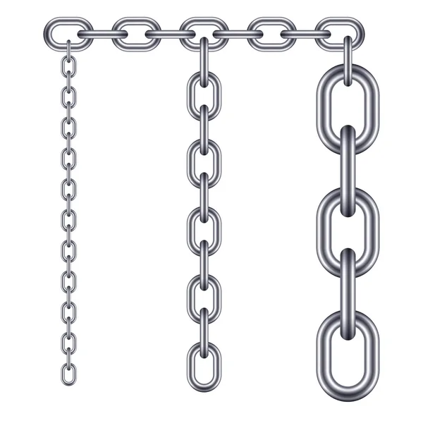 Conjunto de cadenas metálicas realistas aisladas sobre fondo blanco. Vecto. — Archivo Imágenes Vectoriales