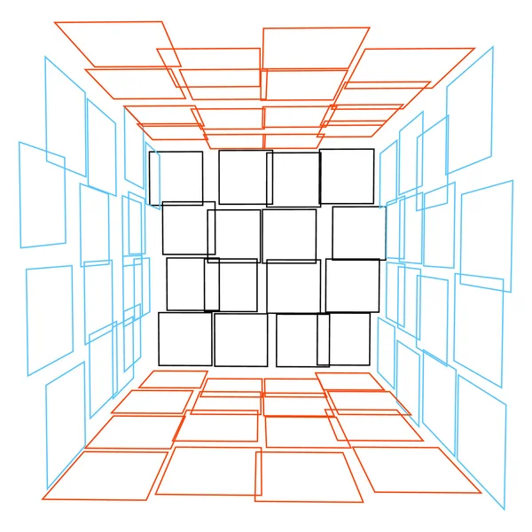 Abstrato quebrado 3d aberto box.Vector ilustração esboço . — Vetor de Stock