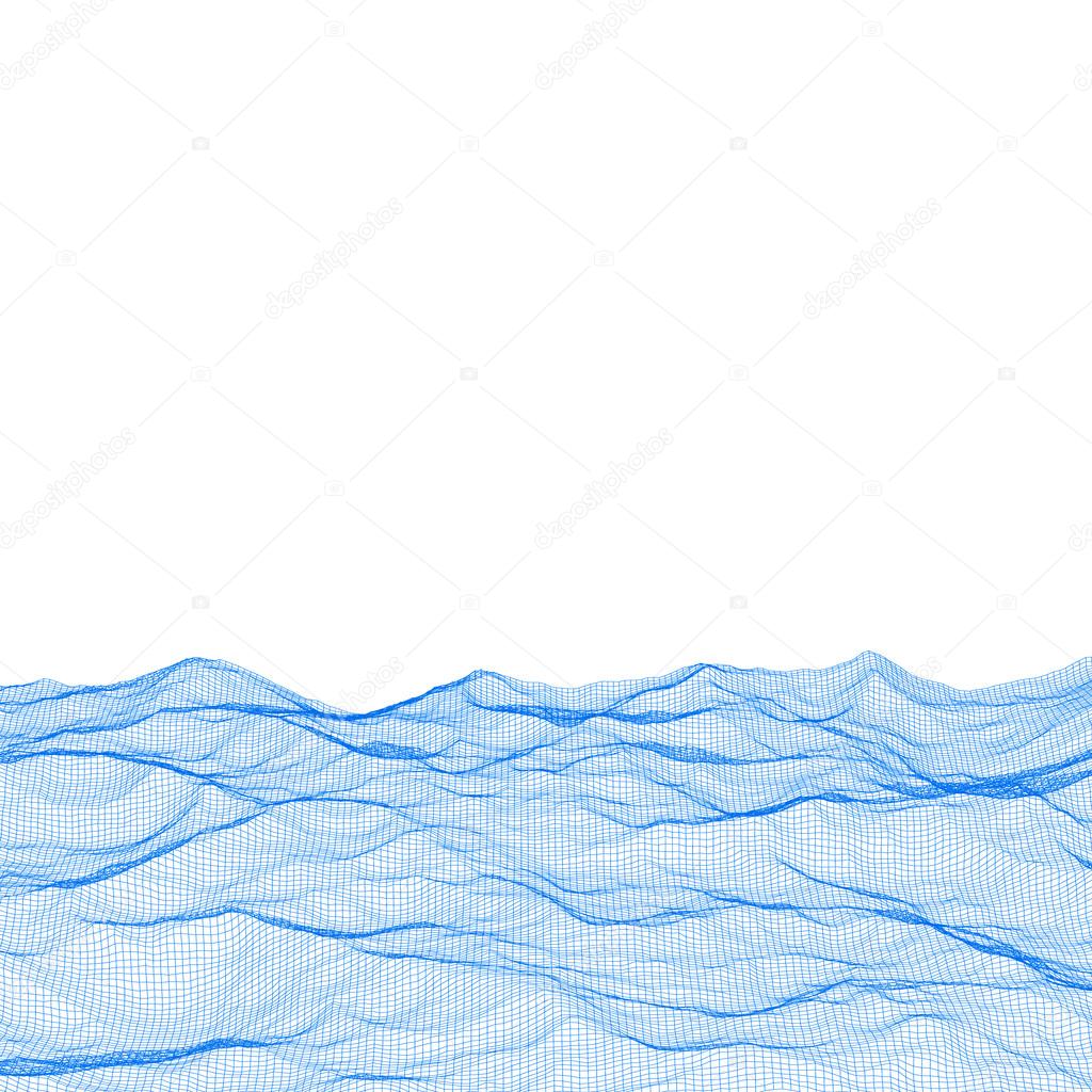 Abstract polygonal wave wireframe background. 