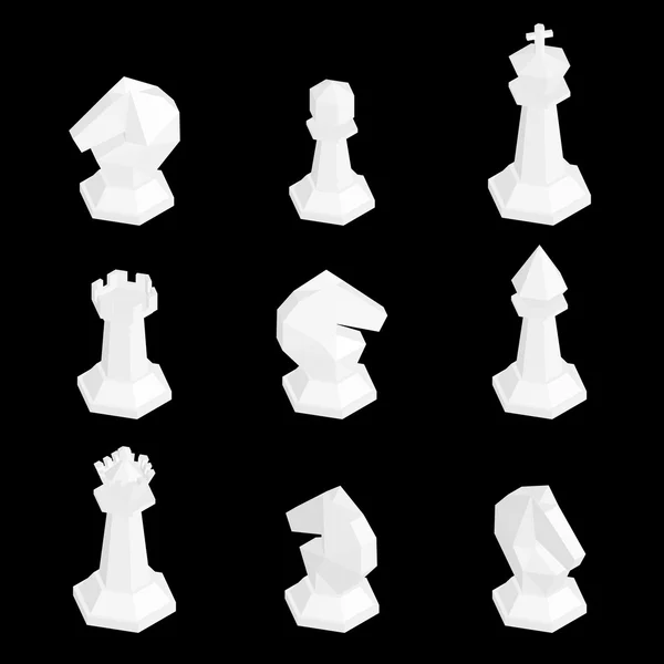 3D Ισομετρικά λευκά νούμερα σκακιού απομονωμένα σε μαύρο φόντο . — Διανυσματικό Αρχείο