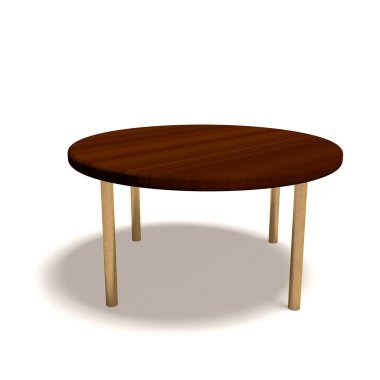 Beyaz arka plan üzerinde yuvarlak ahşap masa.