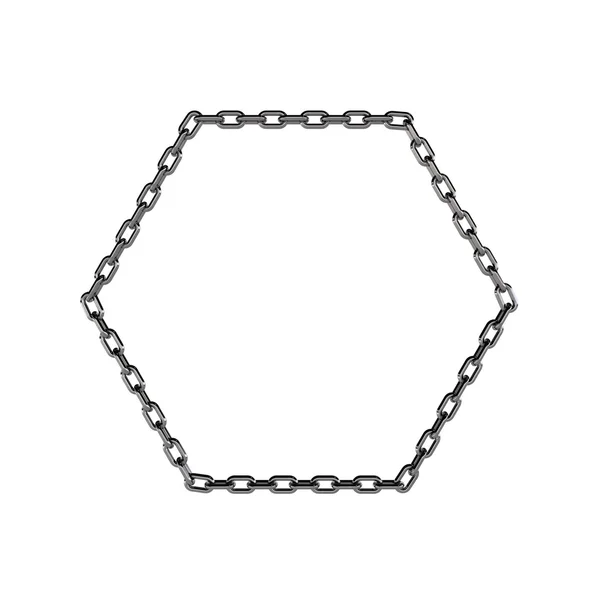 Metal chain dalam bentuk heksagon.3D render ilustrasi . — Stok Foto