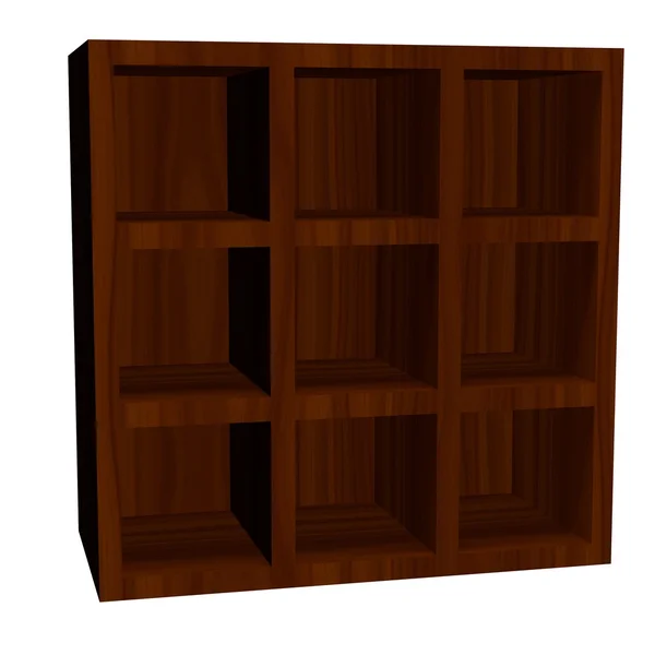 Leeres Bücherregal aus Holz isoliert auf weißem Hintergrund. — Stockfoto