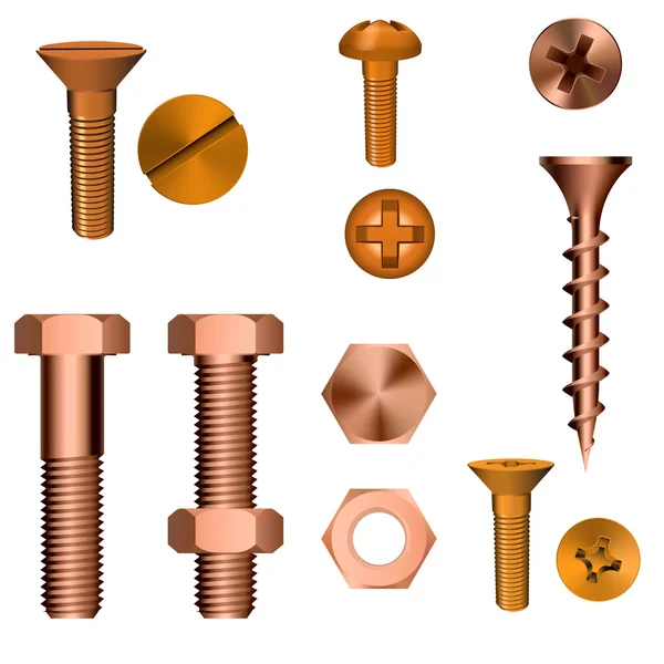 Metallic screw set isolated on white background. Vector illustra — Stock Vector