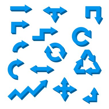 çeşitli 3d ok set beyaz arka plan üzerinde izole. Vektör illust