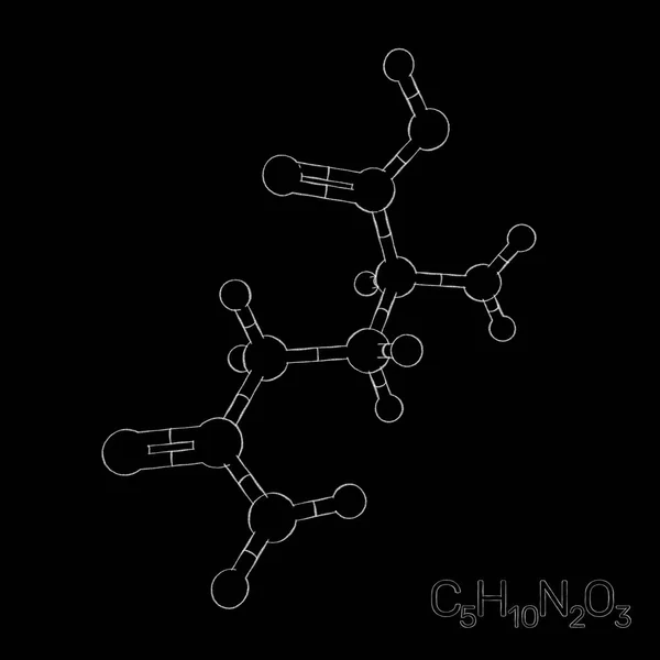 Molécule Modèle Glutamine Isolé Sur Fond Noir Illustration Croquis — Photo