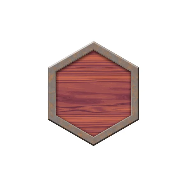 Dřevěný Odznak Kovovým Okrajem Formě Kruhu Izolovaný Bílém Pozadí — Stock fotografie