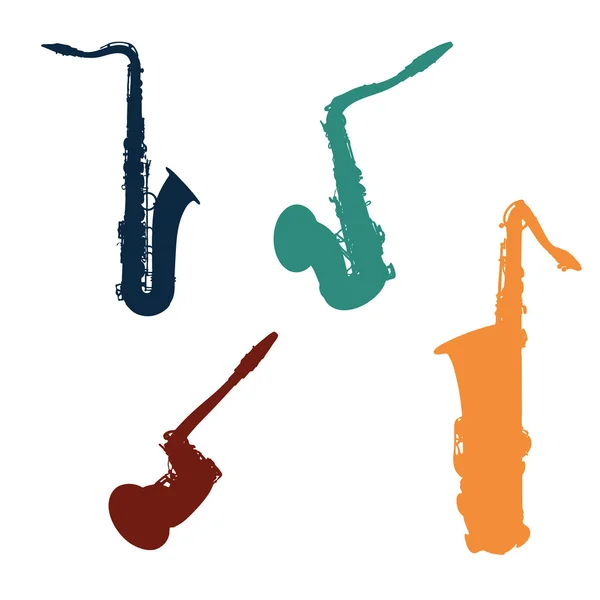 Saxofoon silhouet set. Vectorillustratie. — Stockvector