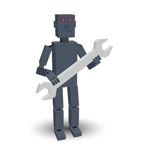 Robot 3d con llave inglesa. Ilustración vectorial . — Vector de stock